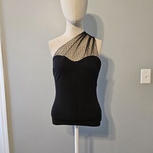 SHEIN Black Mesh One-Shoulder Blouse